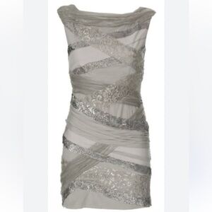 Alice + Olivia Light Gray Scoop Lace and Sequins Cocktail Dress